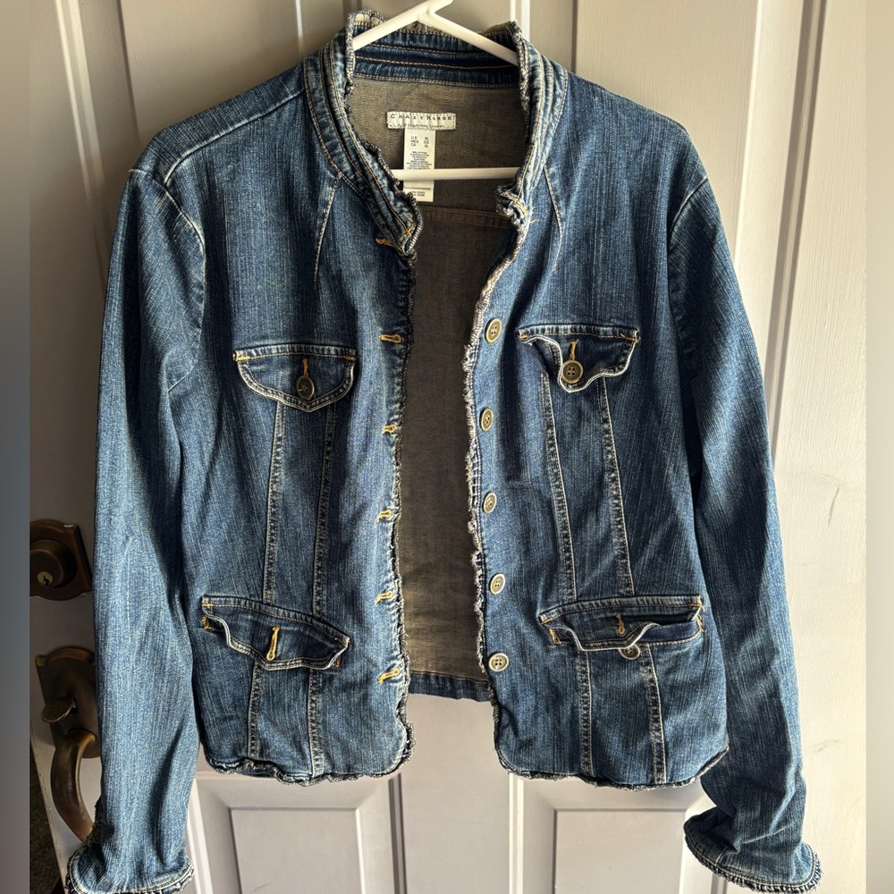 Crazy Horse Liz Claiborne Denim Jean Jacket Blazer Stretch Button Up Womens XL